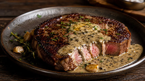 Pan-Seared Ribeye Steak with Black Truffle Cream Sauce