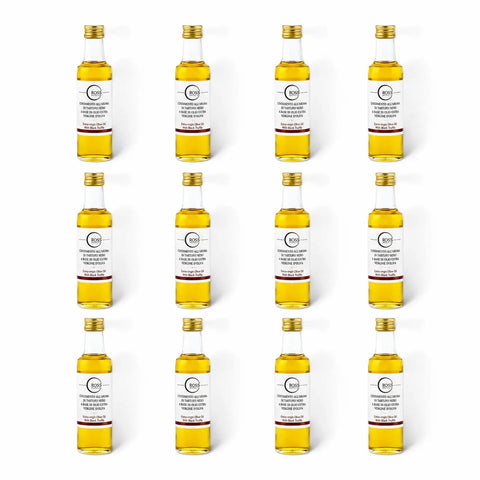 Dvanáct 100 ml lahviček olivového oleje s černým lanýžem se 2 % aroma Tuber melanosporum