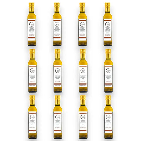Black Truffle Extra Virgin Olive Oil bottle set with gold caps and white labels