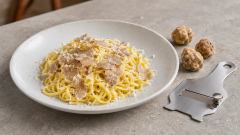 Fresh Tuber borchii A Grade shaved over warm pasta with butter and mild cheese
