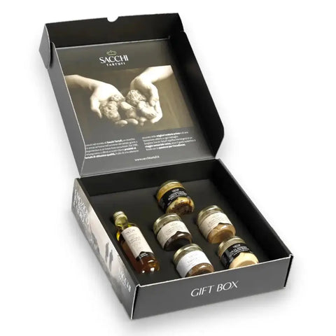Open luxury truffle gift box featuring white truffle seasoning from Desiree